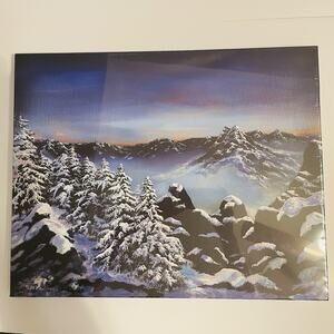 20X16 inch Snowy Pines Painting Print Ready to Hang